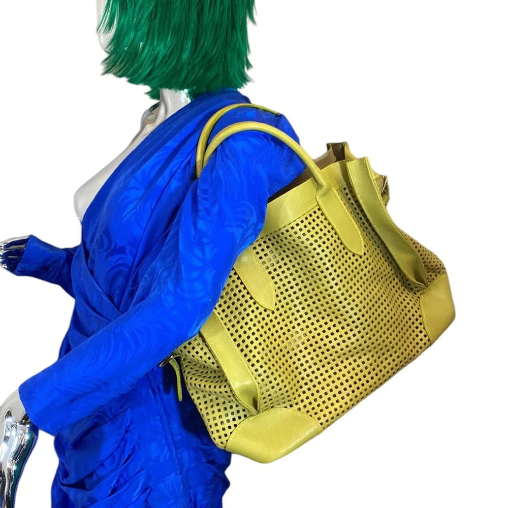 Laura Di Maggio Milano‎ Tote Shoulder Bag Women OS Chartreuse Perforated Cutout